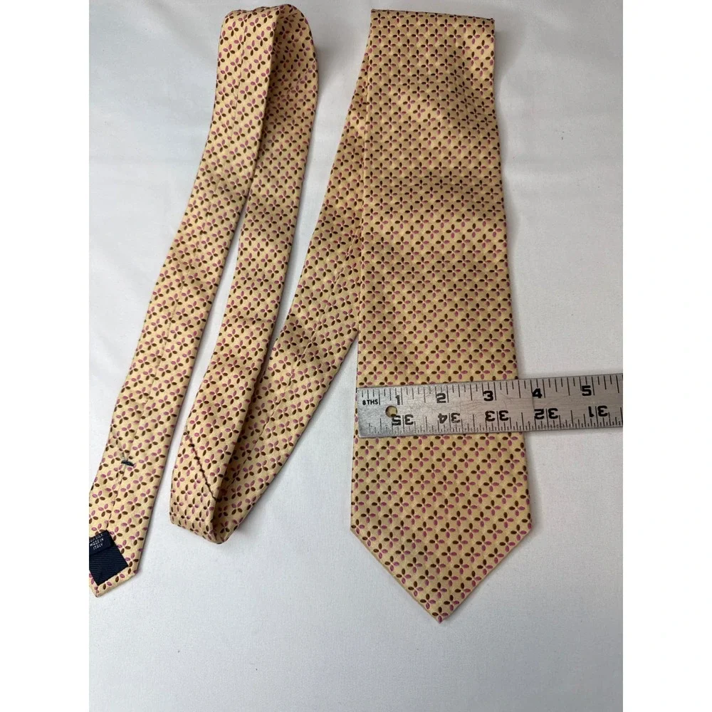 J.Crew Mens Silk Tie Tan Pink Brown Geometric Floral Italy Classic Necktie